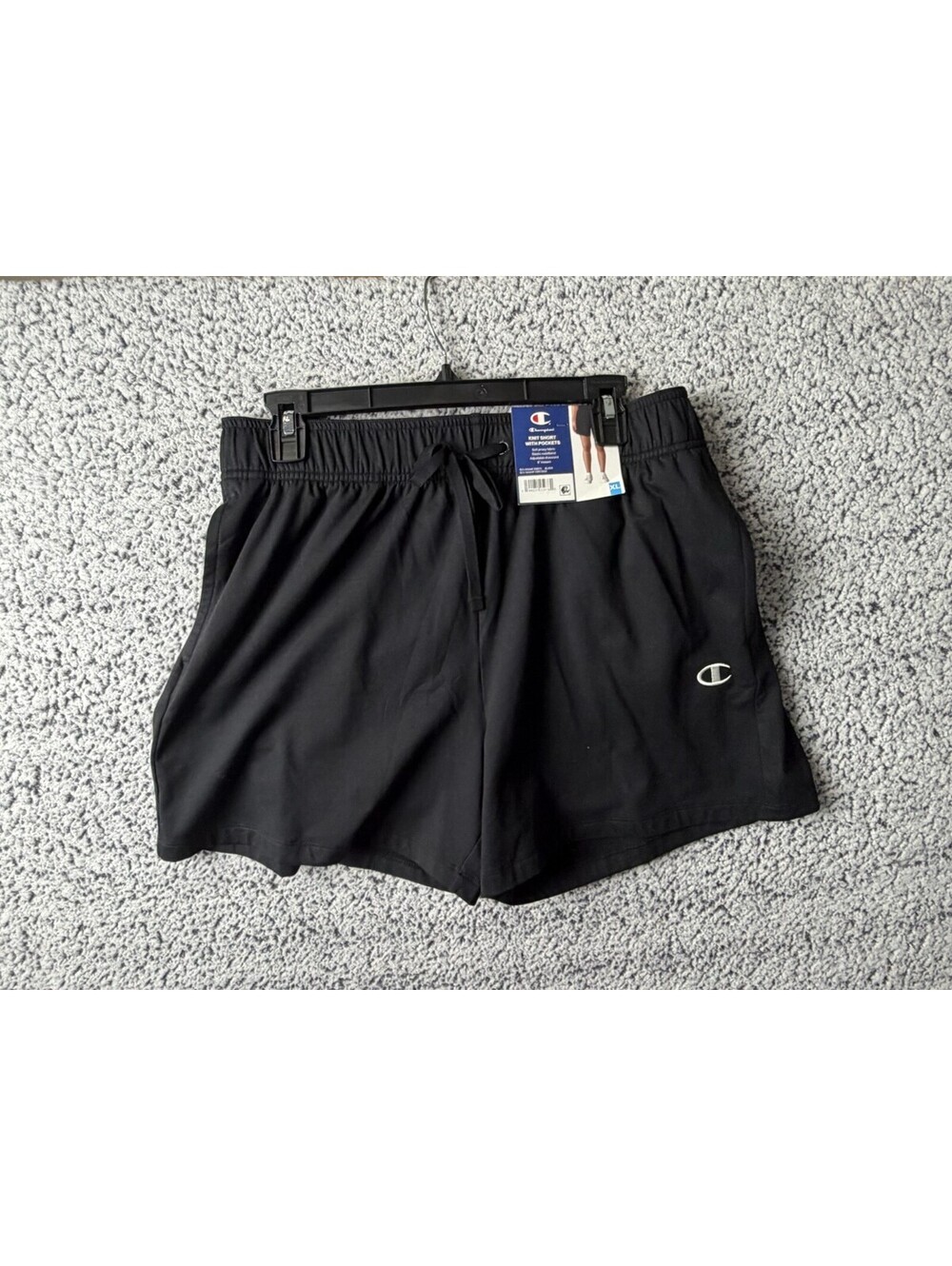 Champion Women's Knit Shorts XL Black 5" Inseam Jersey Drawstring Pockets NWT